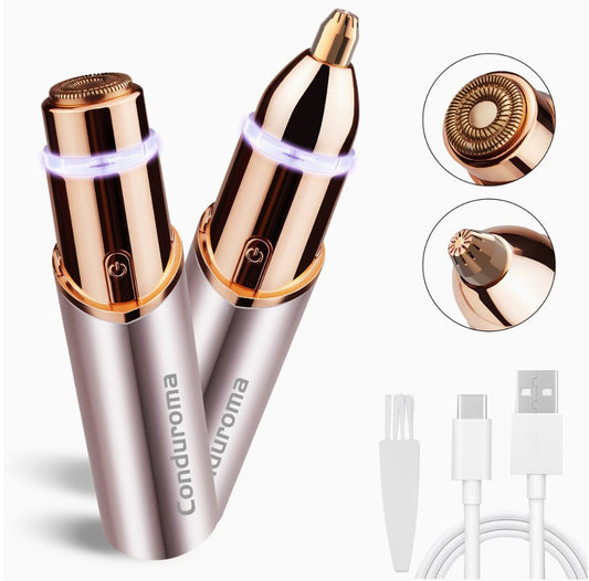 2-i-1 Ansikts- & Ögonbrynstrimmer –Perfekta Bryn & Silkeslen Hud – På Sekunder