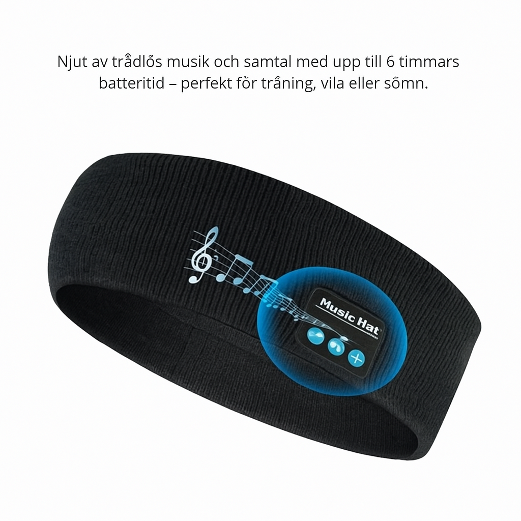 Trådlöst Bluetooth pannband med upp till åtta timmars batteritid – idealiskt för sömn, träning och vila.