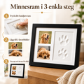 Minnesspår i tre steg: tryck tassen i leran, sätt in foton och rama in
