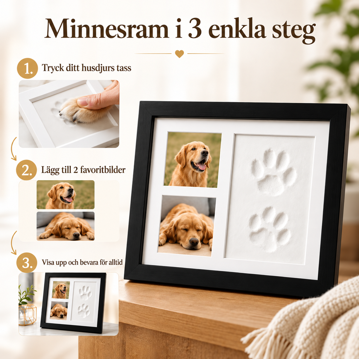 Minnesspår i tre steg: tryck tassen i leran, sätt in foton och rama in