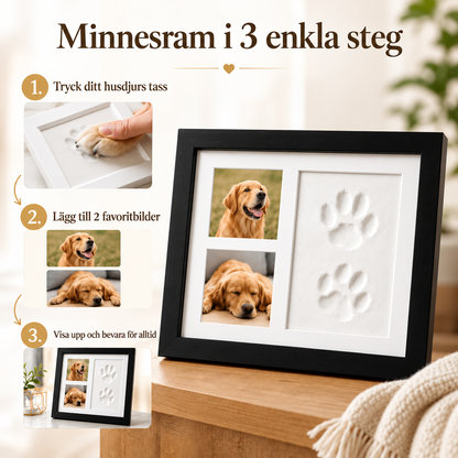 Minnesspår i tre steg: tryck tassen i leran, sätt in foton och rama in