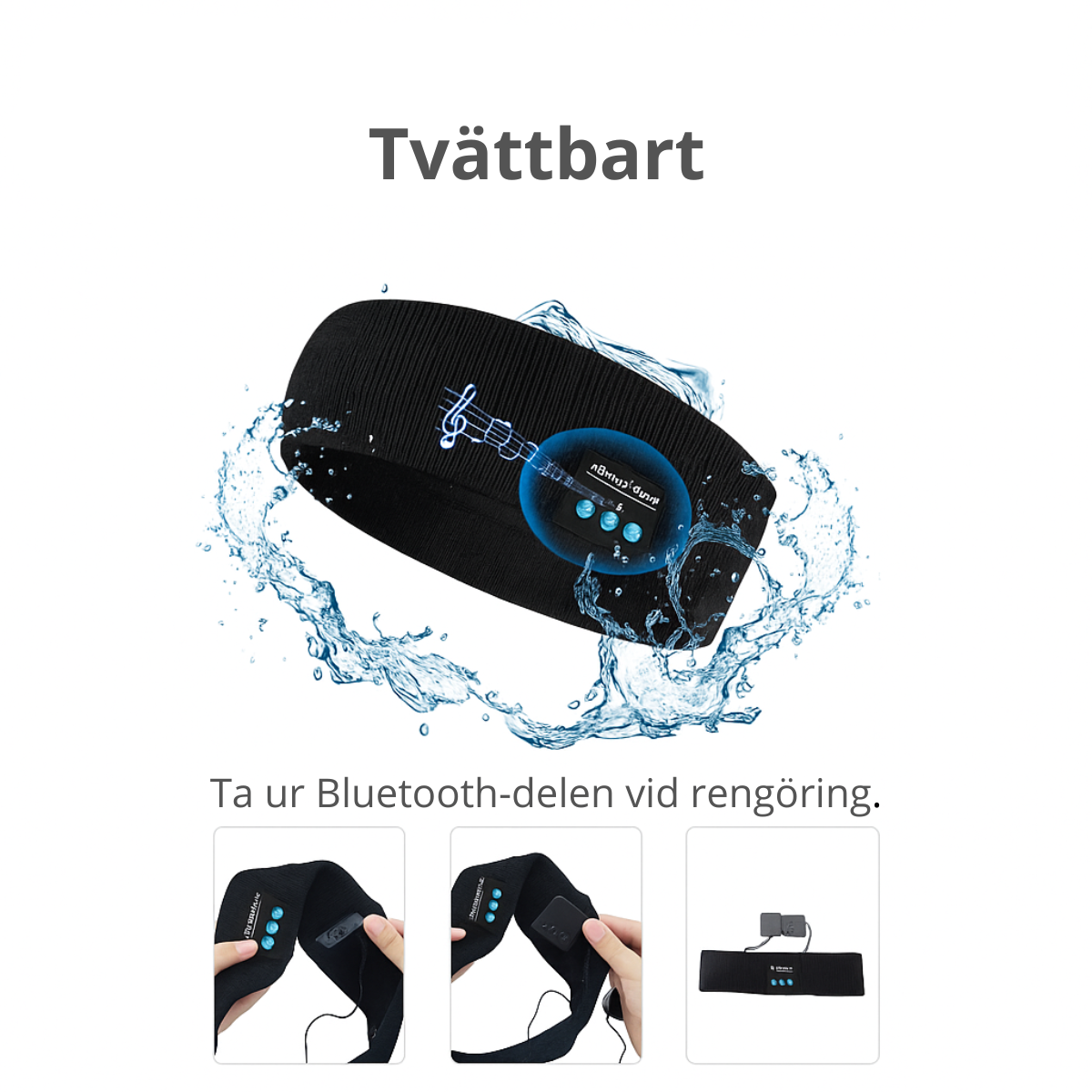 Bluetooth musikpannband som är avtagbart och tvättbart – enkelt att hålla rent efter träning.