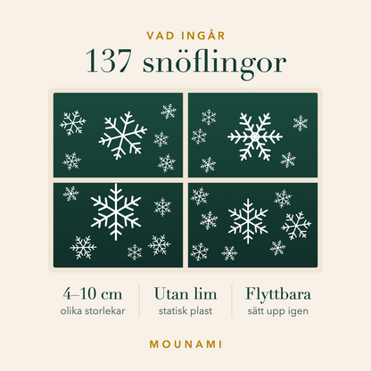 Vad ingår: 137 snöflingor i olika storlekar